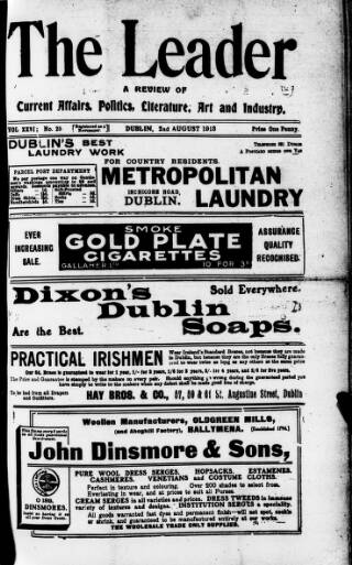 cover page of Dublin Leader published on August 2, 1913