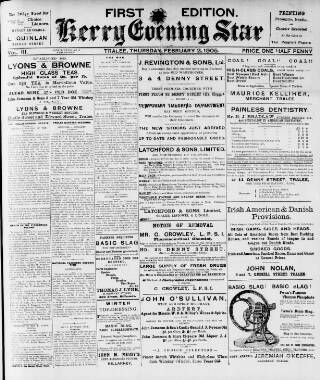 cover page of Kerry Evening Star published on February 2, 1905