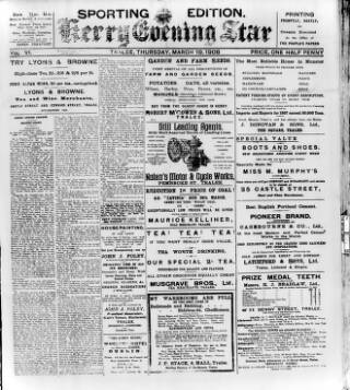 cover page of Kerry Evening Star published on March 19, 1908