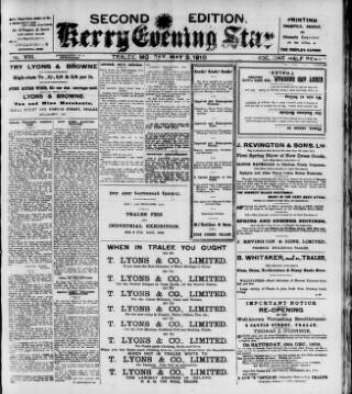 cover page of Kerry Evening Star published on May 2, 1910