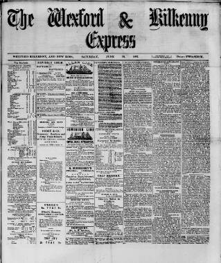 cover page of Wexford and Kilkenny Express published on June 18, 1887