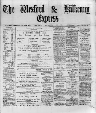 cover page of Wexford and Kilkenny Express published on September 17, 1887