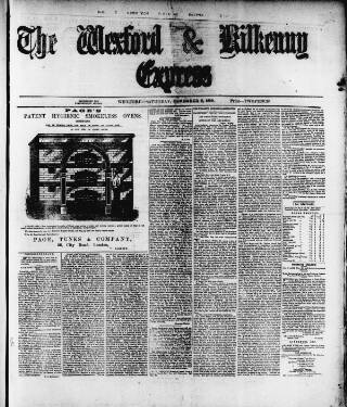cover page of Wexford and Kilkenny Express published on November 2, 1889