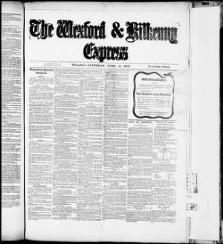 cover page of Wexford and Kilkenny Express published on June 18, 1898