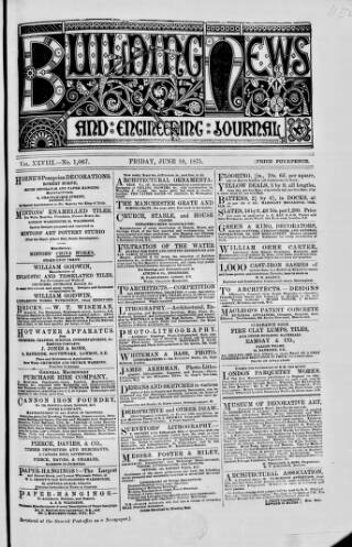 cover page of Building News published on June 18, 1875