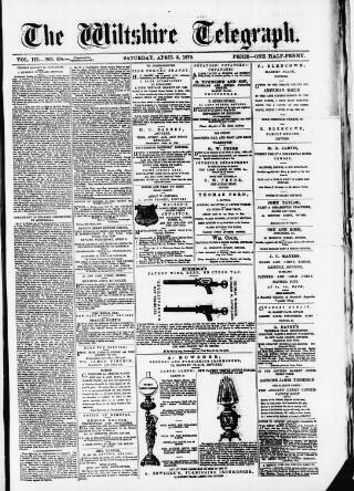 cover page of Wiltshire Telegraph published on April 5, 1879