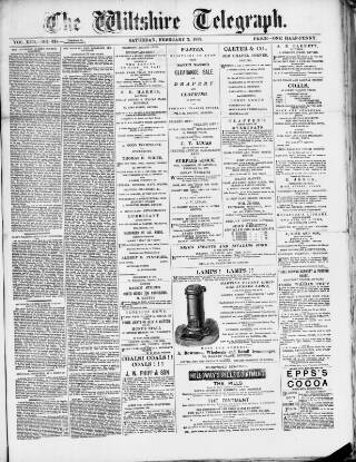 cover page of Wiltshire Telegraph published on February 2, 1889