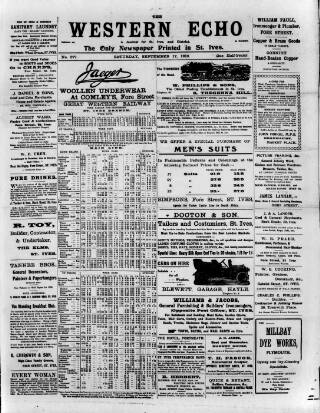 cover page of Western Echo published on September 17, 1910
