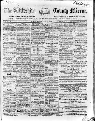 cover page of Wiltshire County Mirror published on June 18, 1862