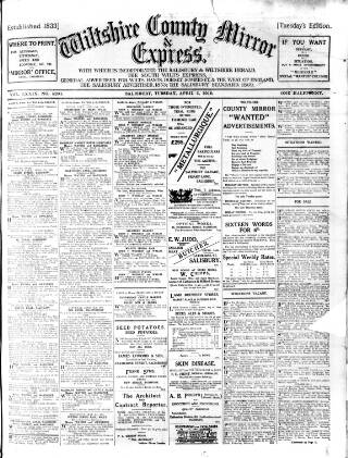 cover page of Wiltshire County Mirror published on April 5, 1910