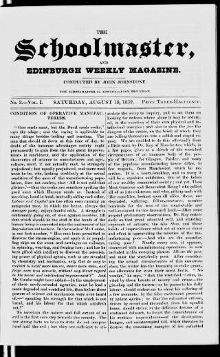 cover page of Schoolmaster and Edinburgh Weekly Magazine published on August 18, 1832