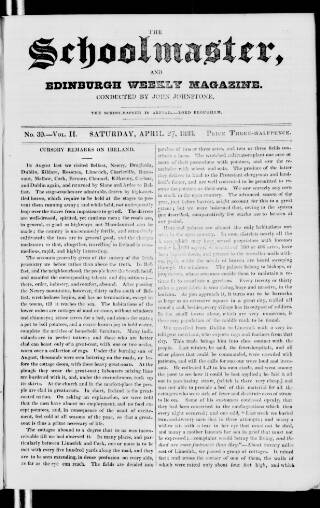 cover page of Schoolmaster and Edinburgh Weekly Magazine published on April 27, 1833