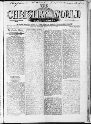 cover page of Christian World published on November 2, 1860