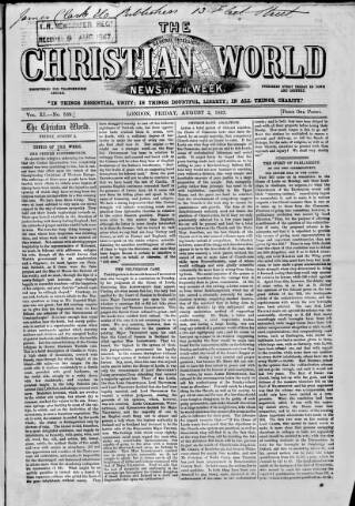 cover page of Christian World published on August 2, 1867