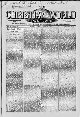 cover page of Christian World published on June 18, 1869