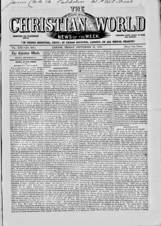 cover page of Christian World published on September 17, 1869
