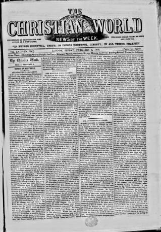 cover page of Christian World published on February 2, 1872