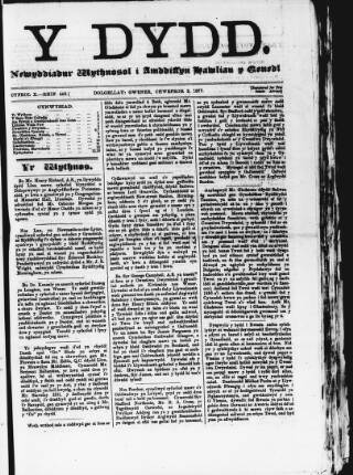 cover page of Y Dydd published on February 2, 1877