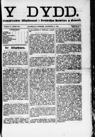 cover page of Y Dydd published on November 2, 1877