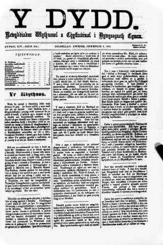 cover page of Y Dydd published on February 2, 1883