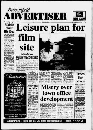 cover page of Beaconsfield Advertiser published on August 2, 1995