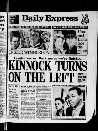 cover page of Daily Express published on June 18, 1988