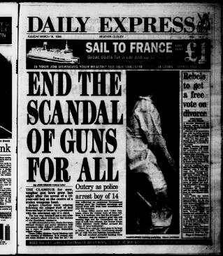 cover page of Daily Express published on March 19, 1996