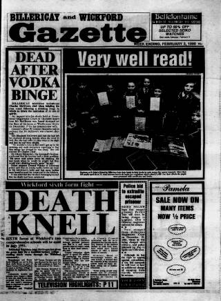 cover page of Billericay Gazette published on February 2, 1990