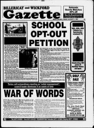 cover page of Billericay Gazette published on August 2, 1991
