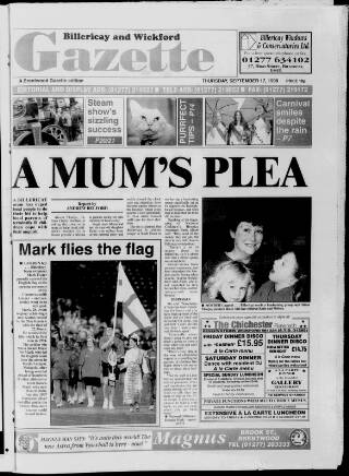 cover page of Billericay Gazette published on September 17, 1998
