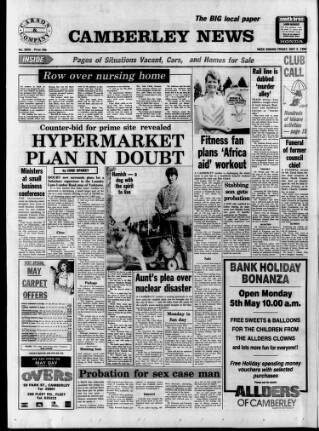 cover page of Camberley News published on May 2, 1986