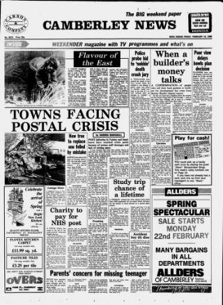 cover page of Camberley News published on February 19, 1988