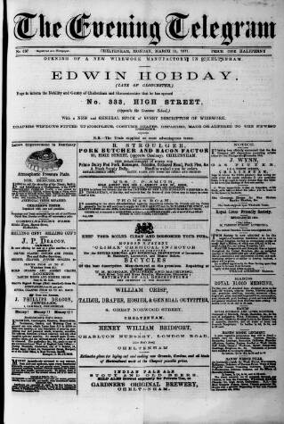 cover page of Evening Express Telegram (Cheltenham) published on March 19, 1877