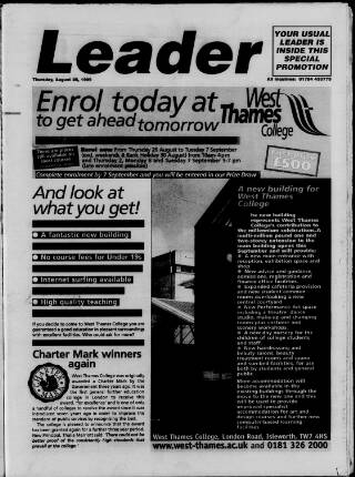 cover page of Feltham Leader published on August 26, 1999