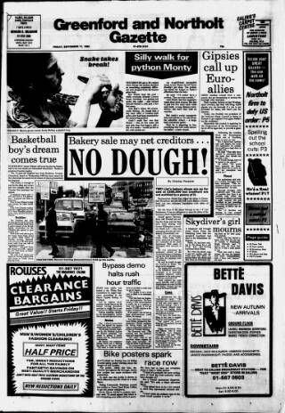 cover page of Greenford & Northolt Gazette published on September 17, 1982