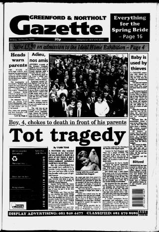cover page of Greenford & Northolt Gazette published on March 19, 1993