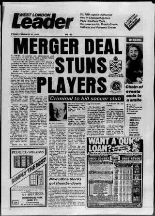 cover page of Hammersmith & Chiswick Leader published on February 27, 1987