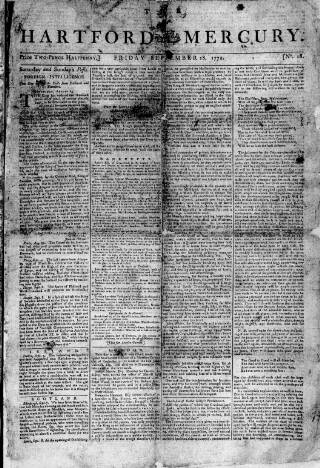 cover page of Hartford Mercury published on September 18, 1772