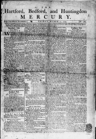 cover page of Hartford Mercury published on March 17, 1775