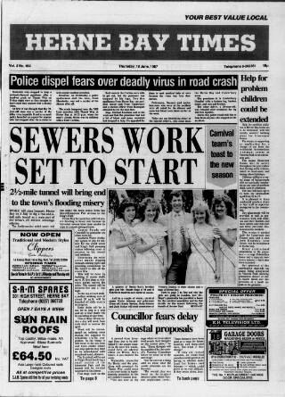 cover page of Herne Bay Times published on June 18, 1987