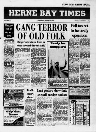 cover page of Herne Bay Times published on September 17, 1987