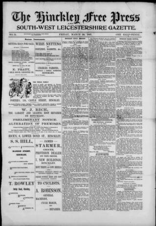 cover page of Hinckley Free Press published on March 19, 1897