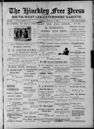 cover page of Hinckley Free Press published on August 4, 1899