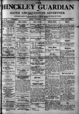 cover page of Hinckley Guardian and South Leicestershire Advertiser published on November 2, 1923