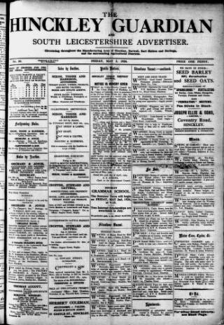 cover page of Hinckley Guardian and South Leicestershire Advertiser published on May 2, 1924