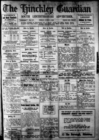 cover page of Hinckley Guardian and South Leicestershire Advertiser published on June 5, 1925