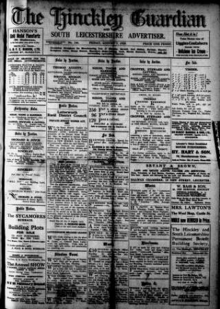 cover page of Hinckley Guardian and South Leicestershire Advertiser published on August 7, 1925