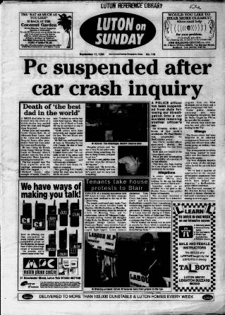 cover page of Luton on Sunday published on September 17, 1995