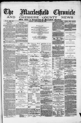 cover page of Macclesfield Chronicle and Cheshire County News published on September 26, 1879