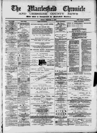 cover page of Macclesfield Chronicle and Cheshire County News published on February 1, 1889